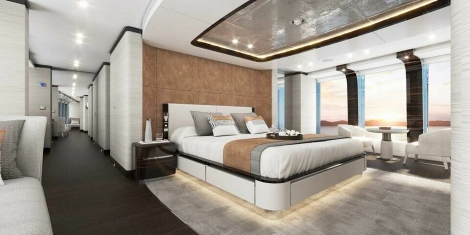 Utsikten fra sengen i Owner's cabin ser ut til å være temmelig god om bord i Orion. Utsikten fra sengen i Owner's cabin ser ut til å være temmelig god om bord i Orion. Foto: Heesen Yachts