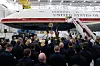 Donald Trump speaks in front of an Air Force One jet during a gathering at Joint Base Andrews.