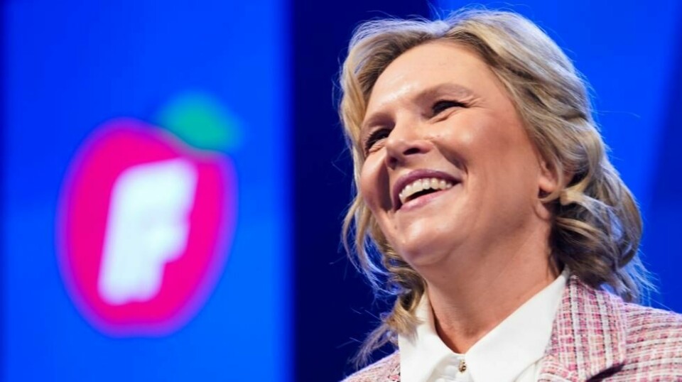 Listhaug har grunn til å juble over flere gode målinger den siste tiden. Hun ble gjenvalgt som partileder i Frp på partiets landsmøte i april. Foto: Terje Pedersen / NTB