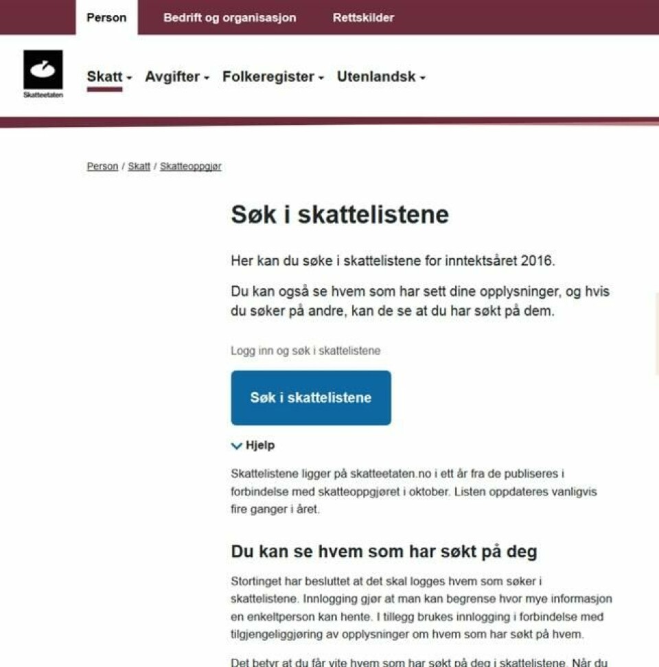 Slik søker du i skattelistene