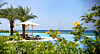 Sandstrand med palmer og turkist hav i Hurghada i Egypt.