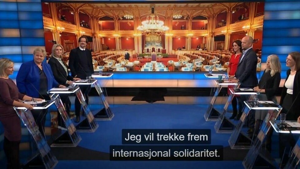 Partilederne måtte klare seg uten programleder Fredrik Solvang i gårsdagens Debatten. Partilederne måtte klare seg uten programleder Fredrik Solvang i gårsdagens Debatten. Foto: NRK TV