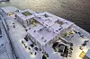 Luftfoto av snødekte Finnmarkssykehuset i Hammerfest ved åpning i 2025.