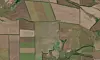 Satellittbilde av oppdelte åkre, grønne jordbruksfelt og skogholt.