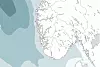 Kart over Norge, Sverige og Finland med omkringliggende havområder.