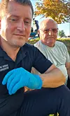 Brannsjef i Kryvyj Rih og Odd Steinar Rønne, leder av Norsk Ukrainsk Brann og Ambulansestøtte (NUBAS).