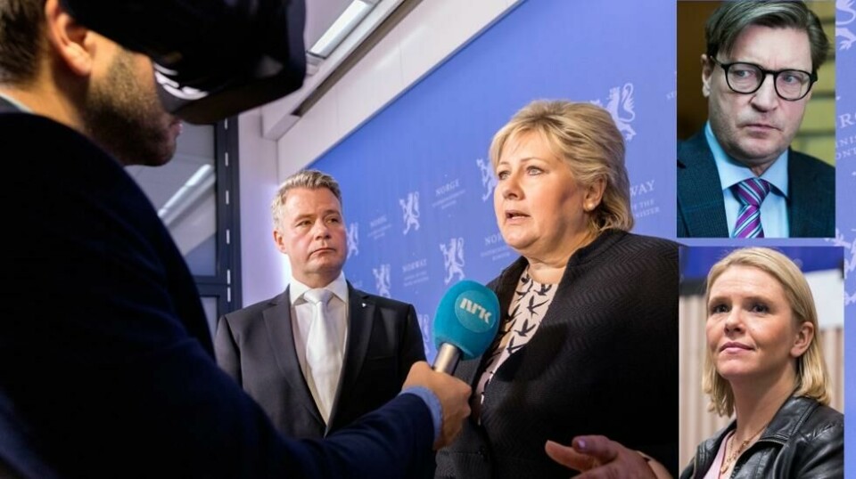 Statsminister Erna Solberg settes under press fra sterke krefter i Fremskrittspartiet. Her Per-Willy Amundsen, innfelt Christian Tybring-Gjedde og Sylvi Listhaug.