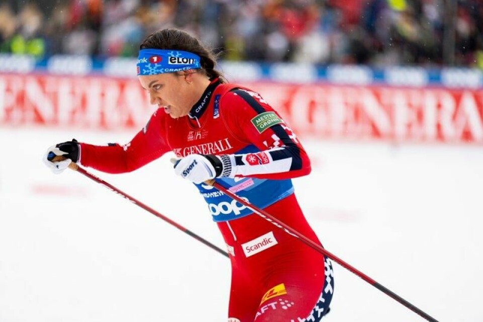 Kristine Stavås Skistad under lagsprintfinalen i VM Trondheim tidligere i mars.