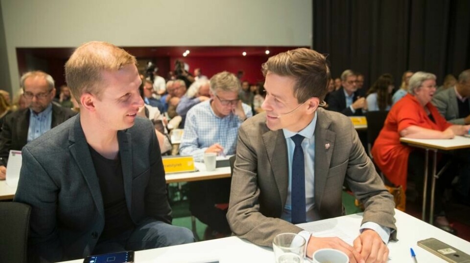 Gruppeleder for Oslo KrF i Bystyret, Erik Lunde og KrF-leder Knut Arild Hareide (th) på KrF landsstyremøte.