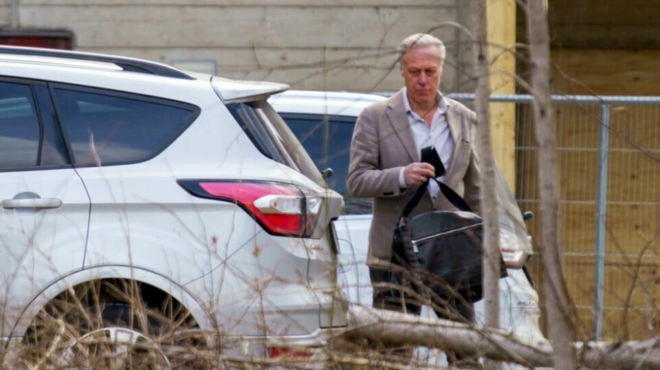 Tom Hagen fotografert på vei fra sin arbeidsplass på Lørenskog i april 2021.