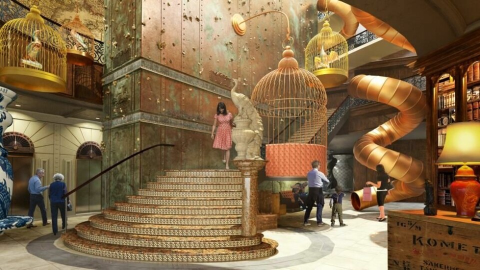 På det nye hotellet Liseberg Grand Curiosa er det ingen grenser for lekenhet og fantasi. Det er en unik familiebolig som åpner i april. Her kan barna ake tubesklie ned til lobbyen. På det nye hotellet Liseberg Grand Curiosa er det ingen grenser for lekenhet og fantasi. Det er en unik familiebolig som åpner i april. Her kan barna ake tubesklie ned til lobbyen. Foto: Quarry Fold StudioLiseberg AB
