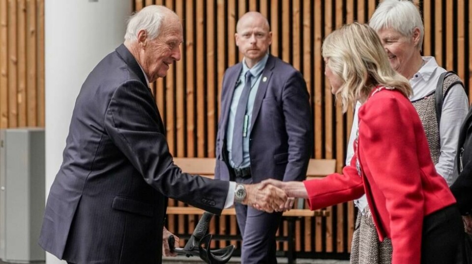 Kong Harald sammen med ordfører i Oslo Anne Lindboe før åpningen av det nye Radiumhospitalet. Foto: Thomas Fure / NTB