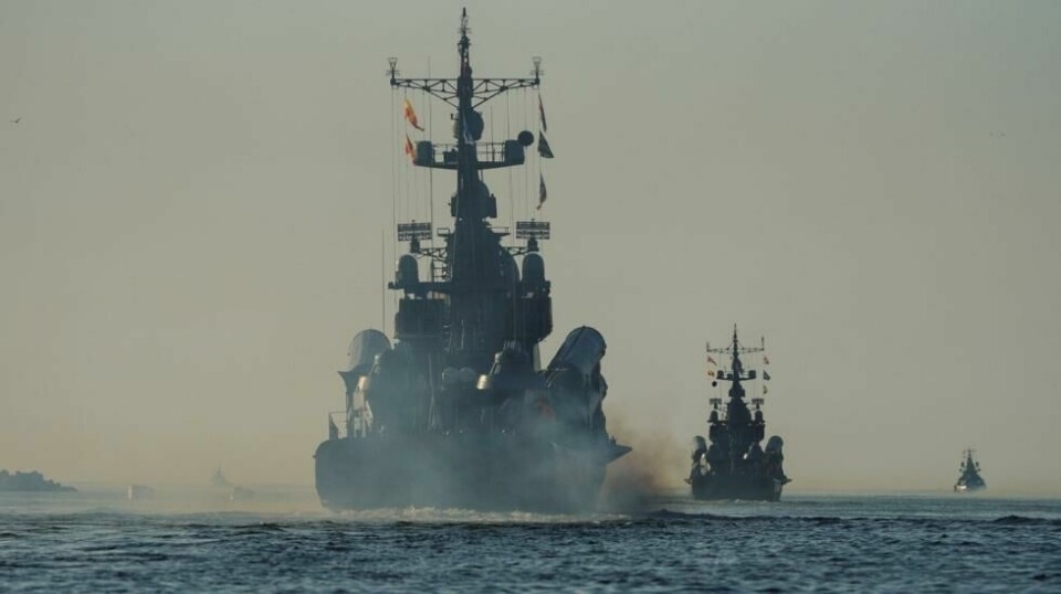 Russisk krigsskip seiler forbi Kaliningrad i Østersjøen i sammenheng med militærøvelsen Zapad-2021.