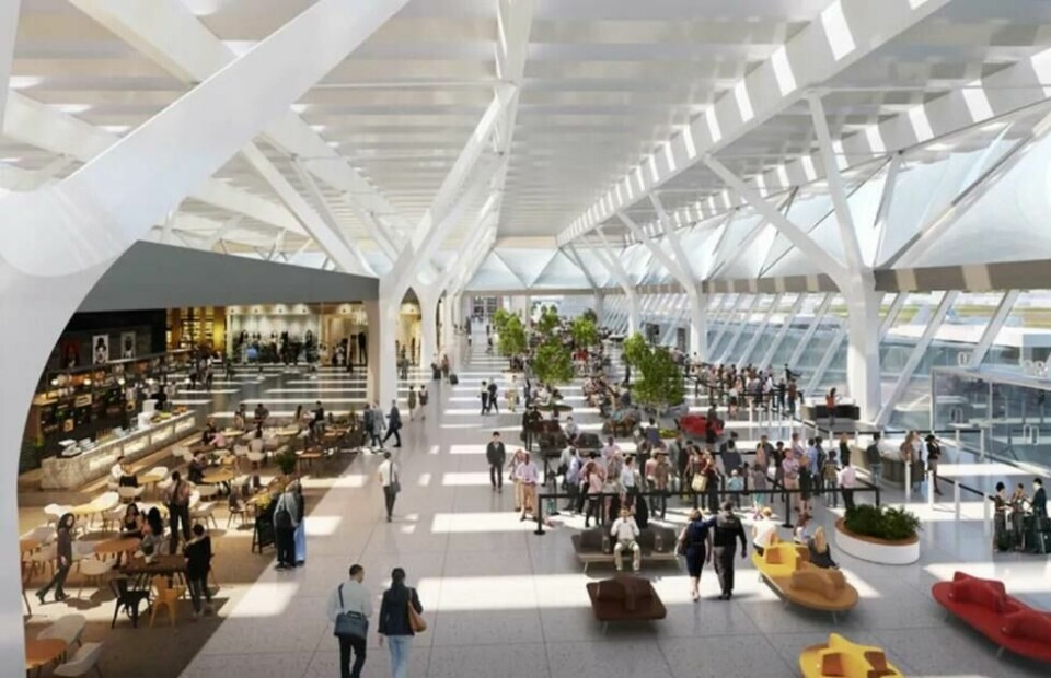 Slik vil arkitektene at det skal se ut under vingården på taket av Firenzes renoverte flyplass. Slik vil arkitektene at det skal se ut under vingården på taket av Firenzes renoverte flyplass. Foto: Rafael Viñoly Architects
