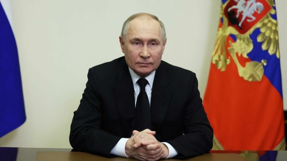 Russlands president Vladimir Putin taler til nasjonene etter angrepet på en rockekonsert i Moskva. Angrepet har svekket hans selvbilde som fedrelandets beskytter. Foto: Mikhail Metzel / Sputnik / AP / NTB
