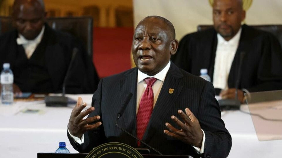 Sør-Afrikas president Cyril Ramaphosa varsler valg 29. mai. Foto: AP / NTB