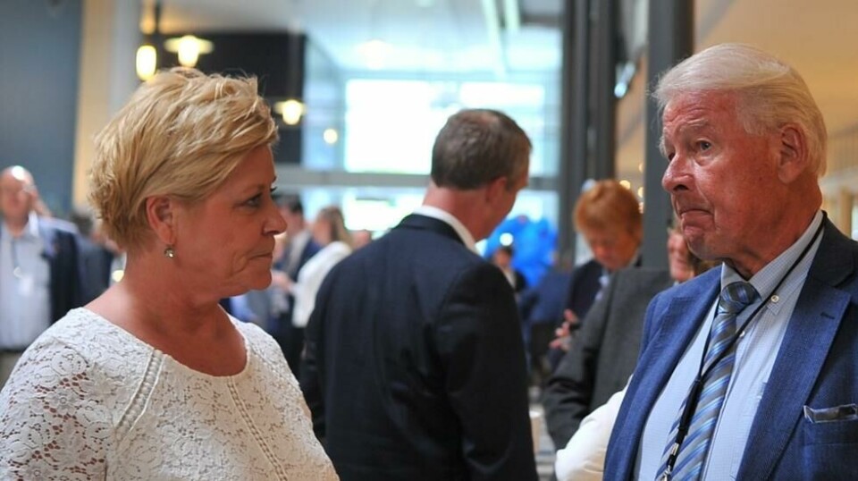 Partileder Siv Jensen vil ha møte om bompenger. Hennes forgjenger Carl I. Hagen utelukker ikke at Frp må ut av regjering. Foto: Martin Huseby Jensen