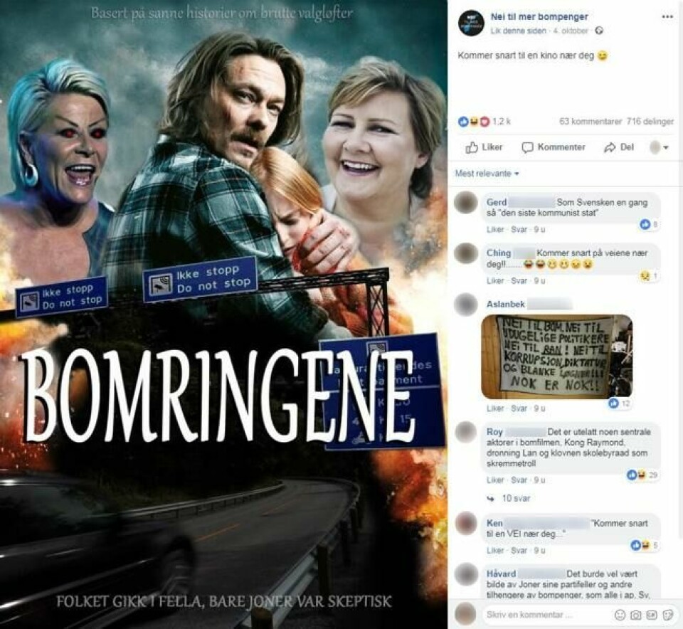 «Det er utelatt sentrale aktorer i bomfilmen. Kong Raymond, dronning Lan og klovnen skolebyraad som skremmetroll». «Det er utelatt sentrale aktorer i bomfilmen. Kong Raymond, dronning Lan og klovnen skolebyraad som skremmetroll». Foto: Skjermdump Facebook