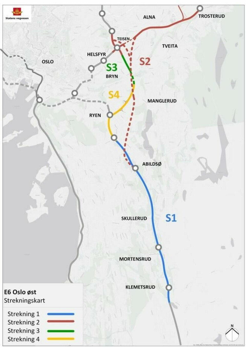 Kartet viser hvilke strekninger som skal oppgraderes i prosjektet «E6 Oslo Øst». Kartet viser hvilke strekninger som skal oppgraderes i prosjektet «E6 Oslo Øst». Foto: Statens vegvesen