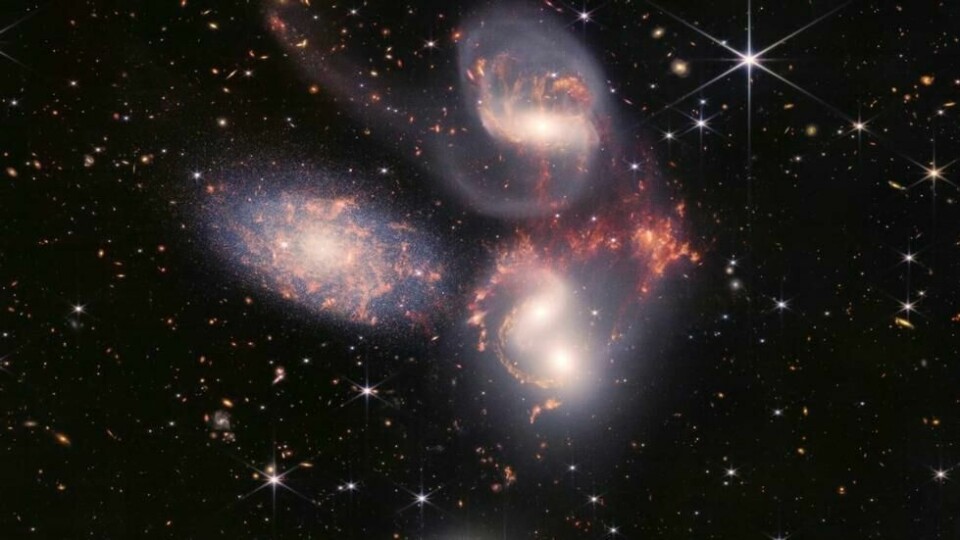 Denne presentasjonen av galaksesamlingen Stephans kvintett er satt sammen av nesten 1.000 enkeltbilder, ifølge Nasa. Foto: Esa Nasa / AP / NTB Denne presentasjonen av galaksesamlingen Stephans kvintett er satt sammen av nesten 1.000 enkeltbilder, ifølge Nasa. Foto: Esa Nasa / AP / NTB
