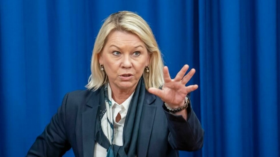 Justis- og beredskapsminister Monica Mæland (H) antyder norsk forbud mot Clearviews dataapp for politi og andre myndigheter. Foto: Heiko Junge / NTB scanpix