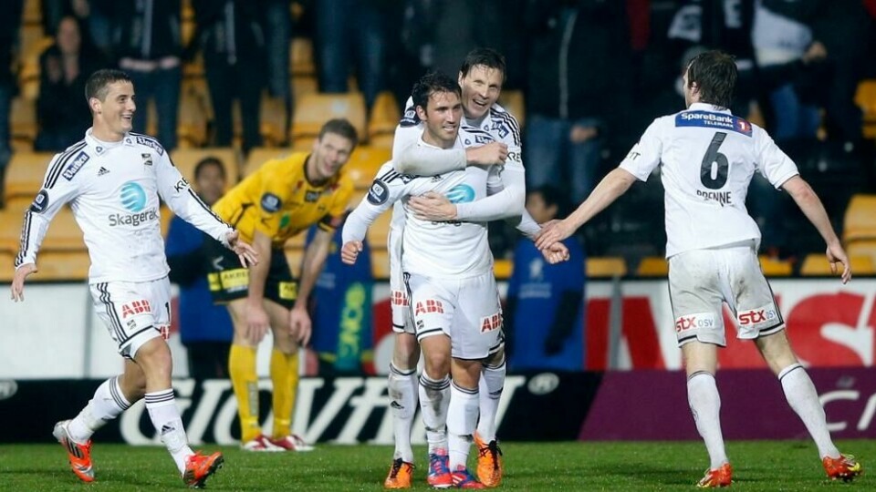 Her har Dag Alexander Olsen nettopp utlignet for Odd Grenland i en kamp mot Lillestrøm på Åråsen i 2012. Her har Dag Alexander Olsen nettopp utlignet for Odd Grenland i en kamp mot Lillestrøm på Åråsen i 2012. Foto: Erlend Aas / NTB scanpix