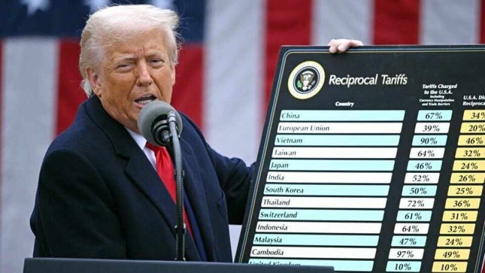 President Donald Trump viser frem landene og hvilke tollsatser de får. President Donald Trump viser frem landene og hvilke tollsatser de får. Foto: AFP / NTB