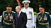 Russlands president Vladimir Putin sammen med general Alexander Zhuravlev, admiral Nikolai Yevmenov og forsvarsminister Sergei Shoigu under en militærparade i St. Petersburg 25. juli 2021. (Photo by Alexey NIKOLSKY / SPUTNIK / AFP) Foto: Alexey Nikolsky / AFP