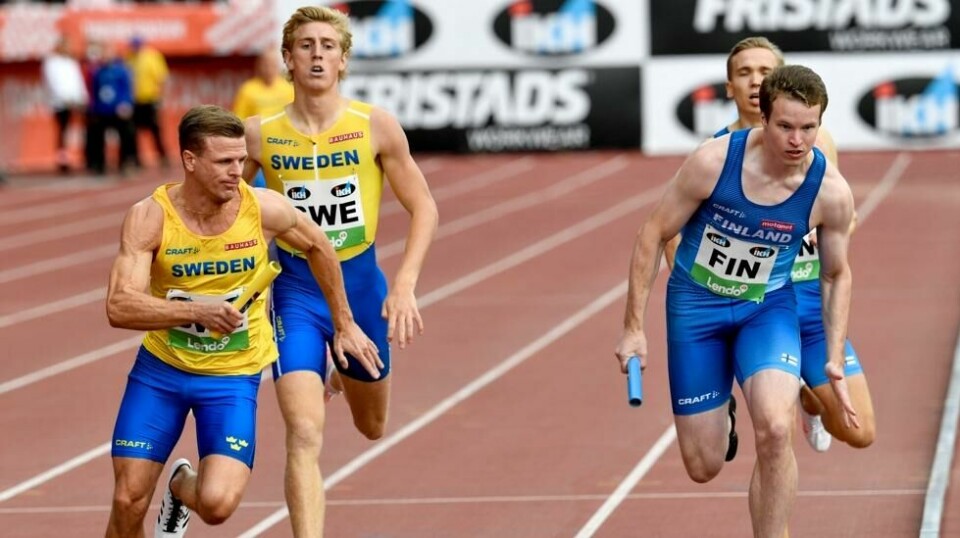 Svenske Oskar Edlund (2.f.v) blir en konkurrent for Karsten Warholm (ikke avbildet) i 400-meter hekk under OL i Paris. Edlund har derimot også hatt en narkotikadom å tenke på.