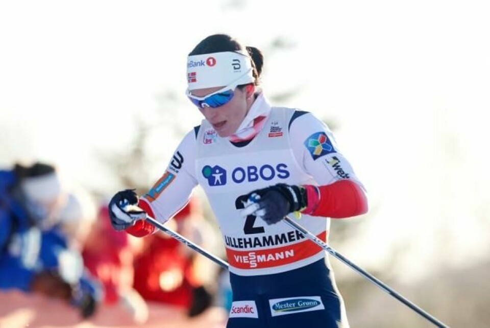 FOR MYE VAGGING: Marit Bjørgen i Skiathlon langrenn for kvinner i verdenscupen i nordiske grener i Lillehammer søndag.