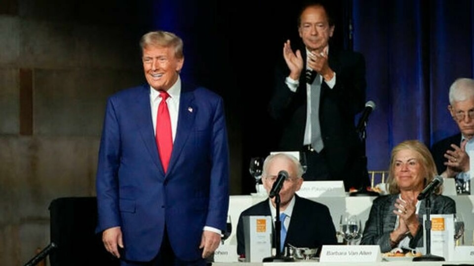 I en tale til Economic Club of New York torsdag, la ekspresident Donald Trump fram planer om til dels drastiske tiltak for amerikansk økonomi dersom han kommer til makten igjen etter valget i november. Foto: Pamela Smith / AP / NTB I en tale til Economic Club of New York torsdag, la ekspresident Donald Trump fram planer om til dels drastiske tiltak for amerikansk økonomi dersom han kommer til makten igjen etter valget i november. Foto: Pamela Smith / AP / NTB