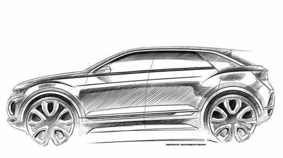 Slik teaser Volkswagen sin nye, kompakte SUV. Det er ikke lenge til vi får se den i virkeligheten, og uten kamuflasje.