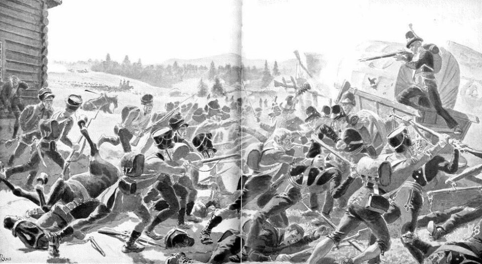 Det var intense kamper på Skotterud da den norske kommandanten, Andreas Samuel Krebs, omringet den svenske styrken under Carl Pontus Gahn, som desperat kjemper for å bryte ut av omringningen. Det var intense kamper på Skotterud da den norske kommandanten, Andreas Samuel Krebs, omringet den svenske styrken under Carl Pontus Gahn, som desperat kjemper for å bryte ut av omringningen. Foto: Østfoldmuseene / Wikimedia Commons