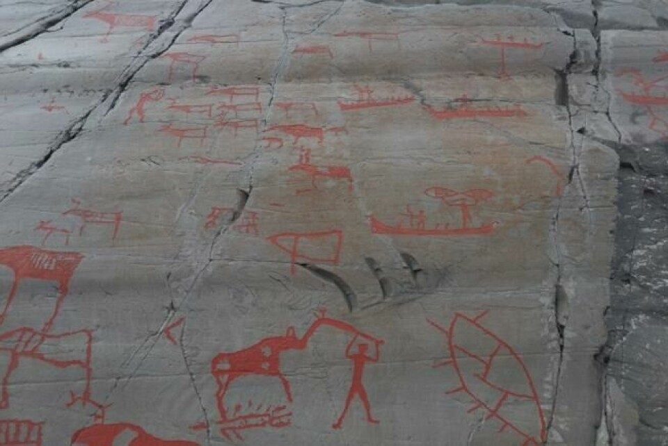 Disse helleristningene er cirka 6000 år gamle. Jo nærmere de ligger havet, jo nyere er helleristningene. Disse helleristningene er cirka 6000 år gamle. Jo nærmere de ligger havet, jo nyere er helleristningene. Foto: Elisabeth Bergskaug/ABC Nyheter