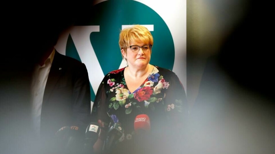 Trine Skei Grande under Venstres oppsummerende sommerpressekonferanse.