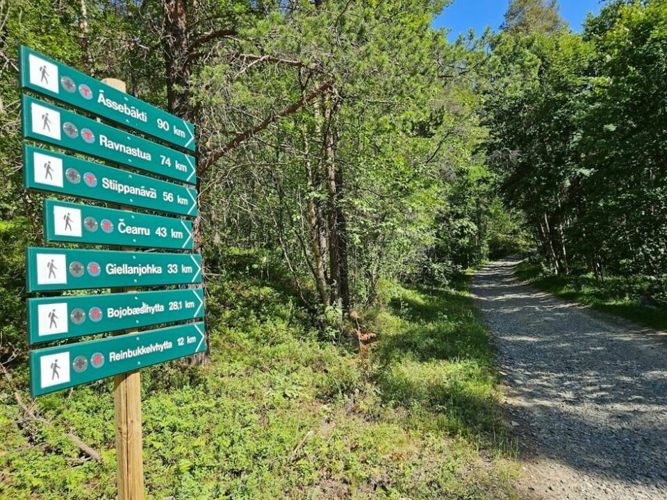 Skiltingen er på plass langs Postruta til åpningen. Her ved Østerelvdalen. Skiltingen er på plass langs Postruta til åpningen. Her ved Østerelvdalen. Foto: Vigdis Nygaard