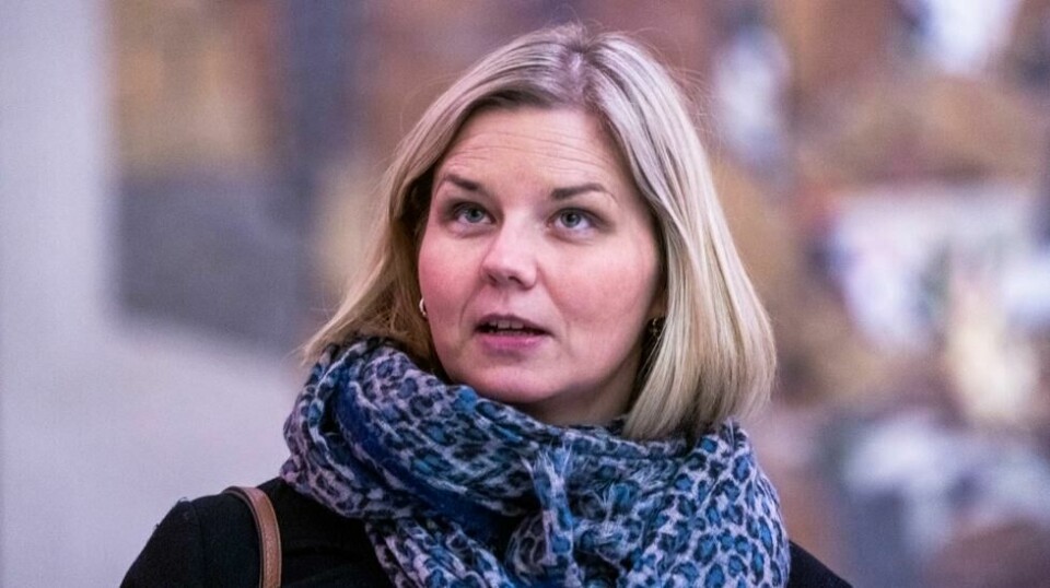 Venstre-leder Guri Melby anklager LO for å gå baklengs inn i fremtiden. Foto: Terje Pedersen / NTB