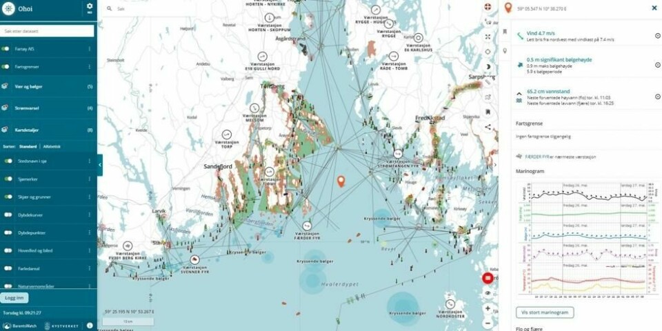 Omfattende datagrunnlag skal hjelpe til med å gi tryggest mulig båttur i den nye tjenesten Ohoi. Omfattende datagrunnlag skal hjelpe til med å gi tryggest mulig båttur i den nye tjenesten Ohoi. Foto: Kystverket
