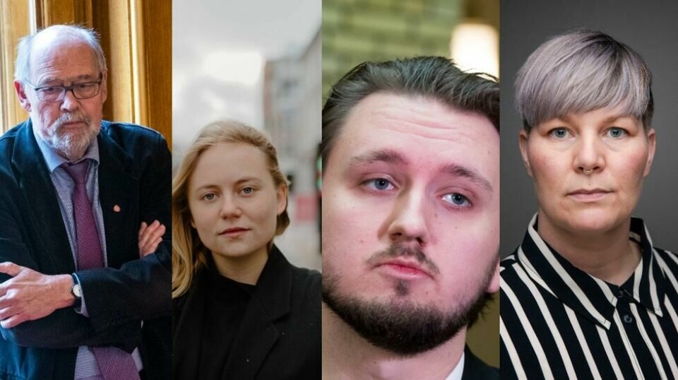 Svein Roald Hansen (Ap), Oda Sofie Pettersen (MDG), Freddy André Øvstegård (SV) og Benedikte Pryneid Hansen (Rødt) er lite imponert over Oljefondets investeringer.