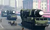 Nordkoreanske Hwasong-15-missiler vises frem under en militærparade i hovedstaden Pyongyang i februar. Scanpix/AFP.
