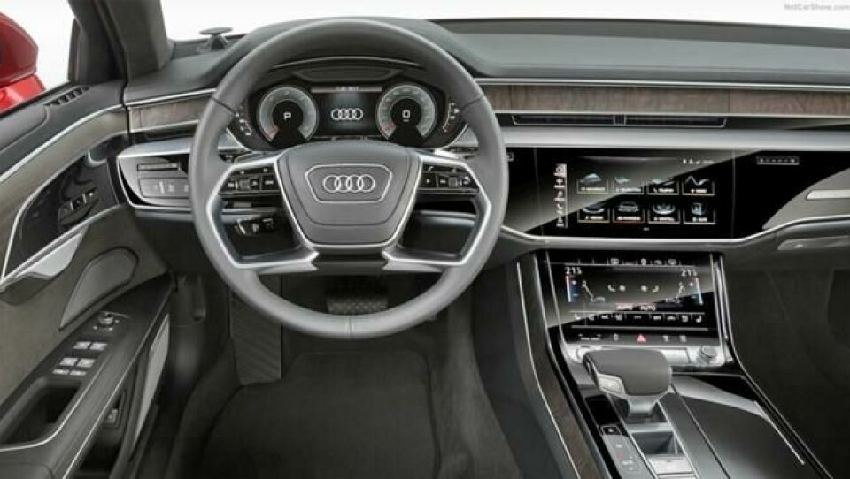 Slik ser nye A8 ut innvendig , Audi har ryddet kraftig opp i antall brytere og knapper. Slik ser nye A8 ut innvendig , Audi har ryddet kraftig opp i antall brytere og knapper.