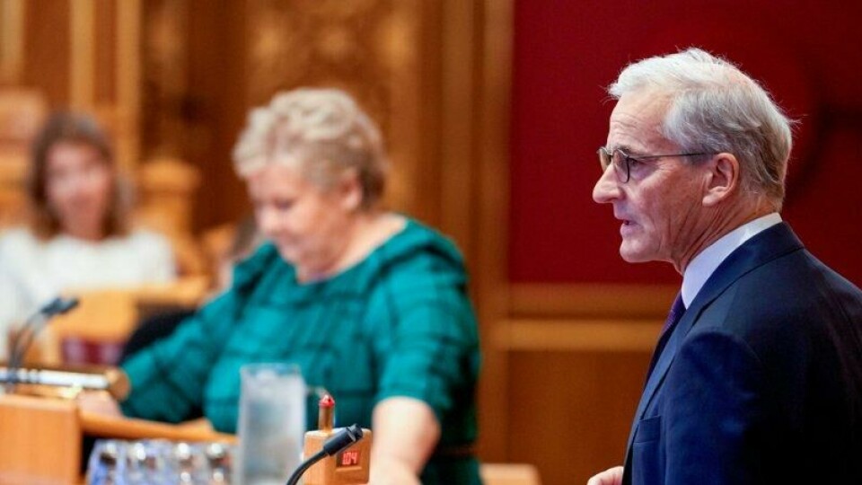 Statsminister Jonas Gahr Støre og Høyre-leder Erna Solberg.
