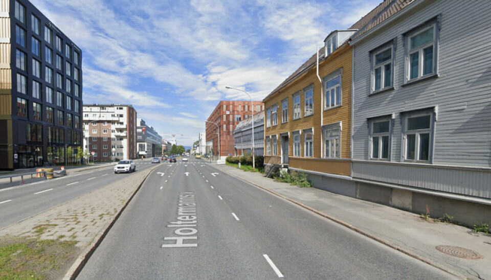 Støyutsatt: Holtermanns veg er en del av hovedinnfartsåren til Trondheim fra sør. Estimert rabatt fra veitrafikkstøy her er 19,5 prosent. Skjermbilde: Google Streetview Støyutsatt: Holtermanns veg er en del av hovedinnfartsåren til Trondheim fra sør. Estimert rabatt fra veitrafikkstøy her er 19,5 prosent. Skjermbilde: Google Streetview