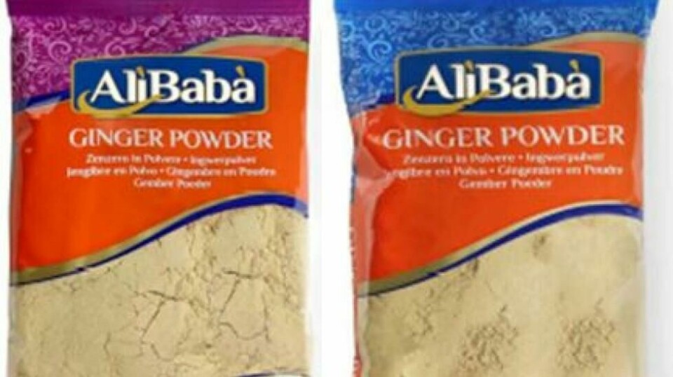 Importørene Brødrene Aa M AS, Bergen og Rami International, Vestby trekker tilbake malt ingefær av merket AliBaba med best før dato 03/05/2025. Årsaken er funn av for høye nivåer av miljøgifter. Foto: Mattilsynet / Handout / NTB