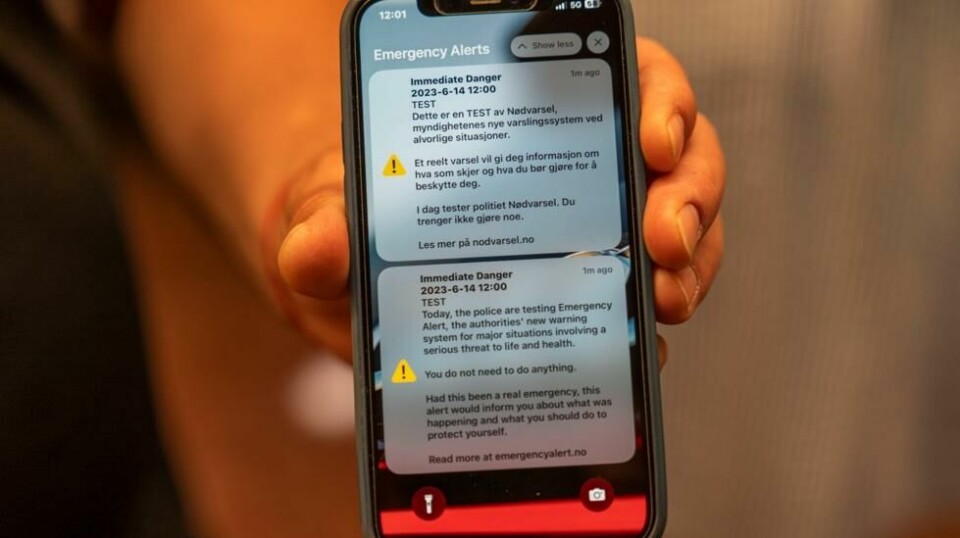 10. januar er det igjen tid for testingen av det nasjonale varslingssystemet til mobiltelefoner i hele landet onsdag. Foto: Ole Berg Rusten / NTB