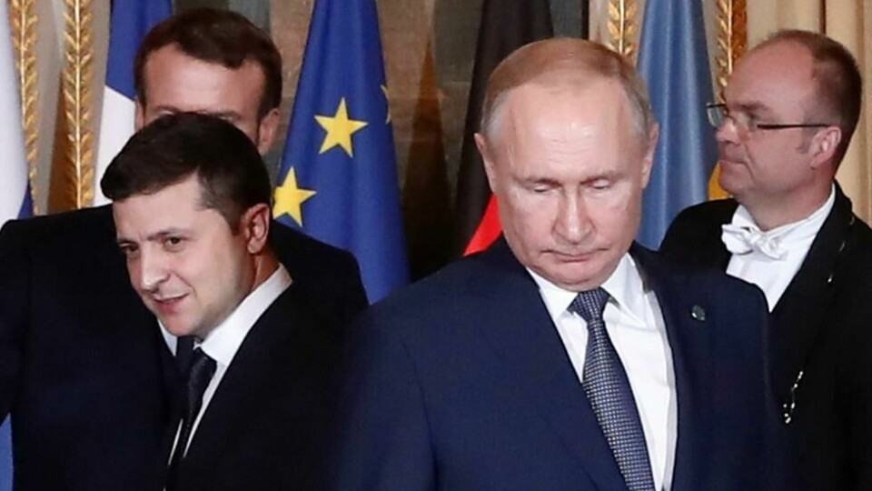 Bildet fra desember 2019 viser Putin og Ukrainas president Volodymyr Zelenskij under et møte i Paris. Bildet fra desember 2019 viser Putin og Ukrainas president Volodymyr Zelenskij under et møte i Paris. Foto: Ian Langsdon / AP/NTB