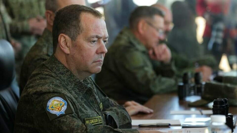 Nestleder i det russiske sikkerhetsrådet og leder for partiet Forent Russland, Dmitrij Medvedev. Foto: Ekaterina Shtukina, Sputnik, AP