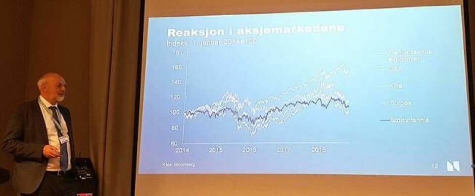 DÅRLIGE TIDER: Med unntak av USA har aksjemarkedene falt sterkt så langt i år, påpeker visesentralbanksjef Jon Nicolaisen. DÅRLIGE TIDER: Med unntak av USA har aksjemarkedene falt sterkt så langt i år, påpeker visesentralbanksjef Jon Nicolaisen. Foto: Thomas Vermes / ABC Nyheter