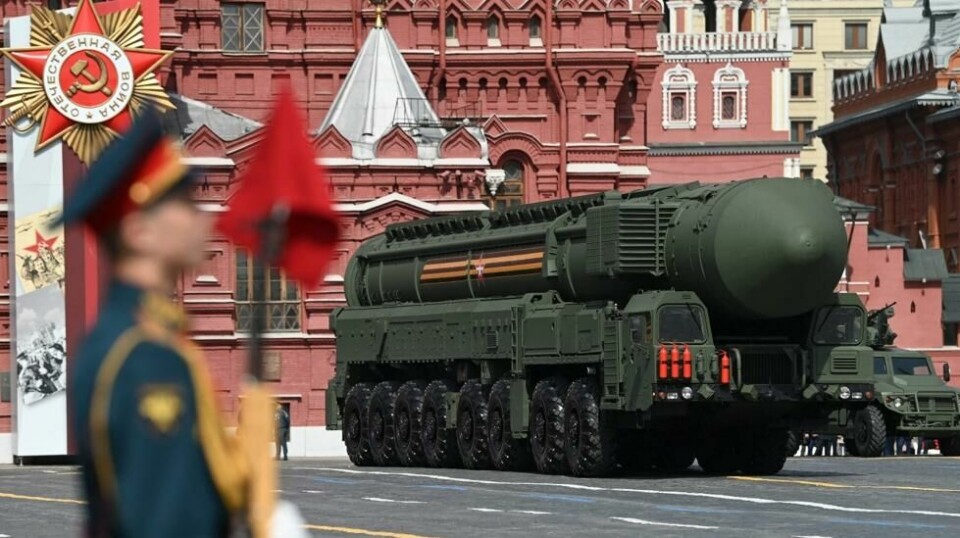 En russisk interkontinental ballistisk rakettkaster av typen Yars på Den røde plass under generalprøven til militærparaden på seiersdagen i sentrum av Moskva 7. mai 2022. Illustrasjonsfoto.