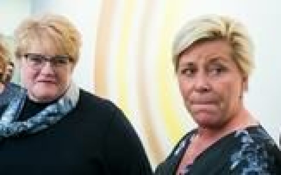 VERNER IKKE MAKSPRIS: Venstreleder Trine Skei Grande og finansminister Siv Jensen (Frp) kan sitte i regjering sammen etter jul. VERNER IKKE MAKSPRIS: Venstreleder Trine Skei Grande og finansminister Siv Jensen (Frp) kan sitte i regjering sammen etter jul. Foto: Heiko Junge / NTB scanpix